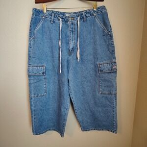 Vintage Y2K Cargo Capri Jeans Zana Di 20W Blue Denim High Rise Drawstring
